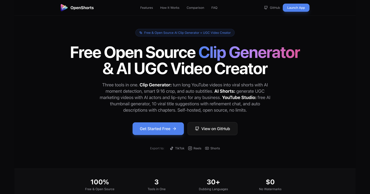 openshorts website preview